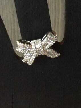 NWOT 925 Sterling Silver & Zircon Bow Ring Sz 6